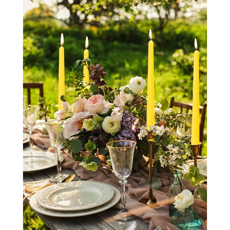 10 Inch Yellow Taper Candles for Summer Parties, 10 Packs