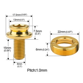 Wanyifa Titanium M8x15mm Bicycle Crank Arm Fixing Bolt with Cap for Square Taper Bottom Bracket Screws Pack of 2 (Gold)