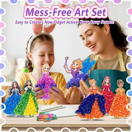 JRD&BS WINL Poke In Art Kit for Kids Toys Age 3-12 Year Old 3D Creative Princesses for Girls Birthday Gifts for 3 4 5 6 7 8 9…… Year Old Boy DIY Craft Art Kit for Teens Beginner Kids(Princesses)