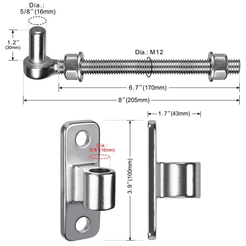 Insaga 304 Stainless Steel Gate Hinges Set - Heavy Duty