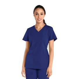Tru Basic Womens V-Neck 2-Pocket Scrub Top 10102 (Large, Galaxy Blue)