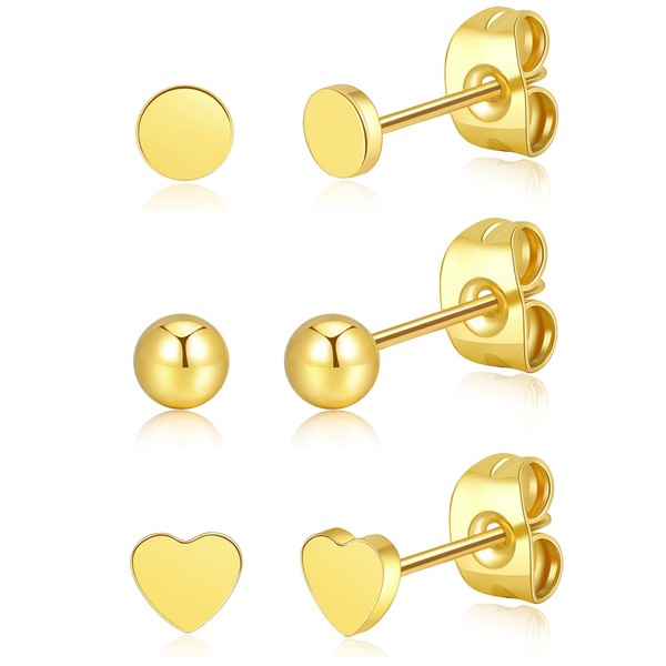BLISI 3 Pairs Titanium Stud Earrings for Sensitive Ears Minimalist