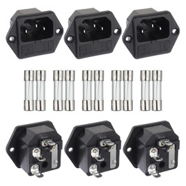 EPLZON AC 250 V 10 A módulo de entrada de montaje 2 en 1 enchufe enchufe conector de entrada de alimentación cuchillas macho con fusible de 10 A (paquete de 6 unidades)