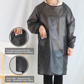 Waterproof Cross Back Apron, NewDesign Japanese Style Waterproof Long Sleeves Apron with Pockets, X Cross Halter Apron, Cooking Apron for Dishwashing, Cleaning Work with Water - Black Translucent