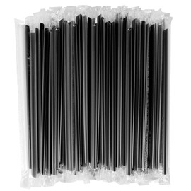 [400 Pcs] Black Individually Wrapped Disposable Plastic Straws(7.5" longX0.23" diameter)