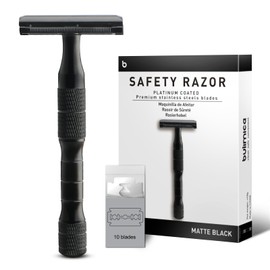 Matte Black Safety Razor, Single Blade Razors for Men, with 10 Platinum Coated Stainless Steel Double Edge Safety Razor Blades, Smooth & Close Shave, Plastic Free, Sustainable