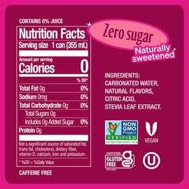 Zevia Zero Sugar Soda, Cran-Raspberry, 12 oz Cans (24-Pack) – Naturally Sweetened, Non-GMO Project Verified, Gluten-Free, Vegan