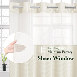 Gibelle Stall Small Shower Curtain 36x74, Waffle Weave Shower Curtain with Snap-in Fabric Liner Set, No Hooks Needed, Hotel Style with Mesh Top Window, Ivory