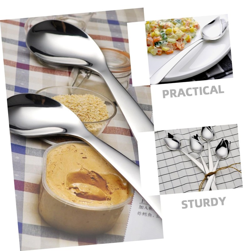 Healvian 2sets Small Stainless Steel Spoons Set Angled Eating Utensils