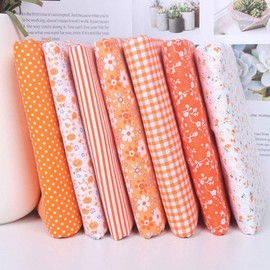 14Pcs Cotton Craft Fabric, Quilting Patchwork Fat Quarter Bundles Quilt Sewing Orange Floral Fabrics for Craft DIY, 25x25cm