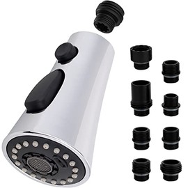 iFealClear Kitchen Faucet Head Replacement, 3 Modes Pull Down Faucet Spray Head Replacement Compatible with Moen Delta Kitchen Sink Faucet, 9 Adapters Available, Chrome