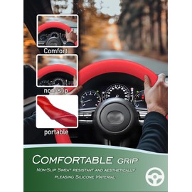 LRITER Car Steering Wheel Cover, Non-Slip Silicone Material, Multiple Color Choices, Universal Auto Parts Steering Wheel Cover, Suitable for Most Cars (Red)