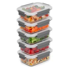 ECOBERI 4.5 Cup Glass Meal Prep Containers with Lids & Silicone Sleeves, 5-Pack Airtight, Leak-Resistant Food Storage Containers for Fridge, Freezer, Oven & Microwave