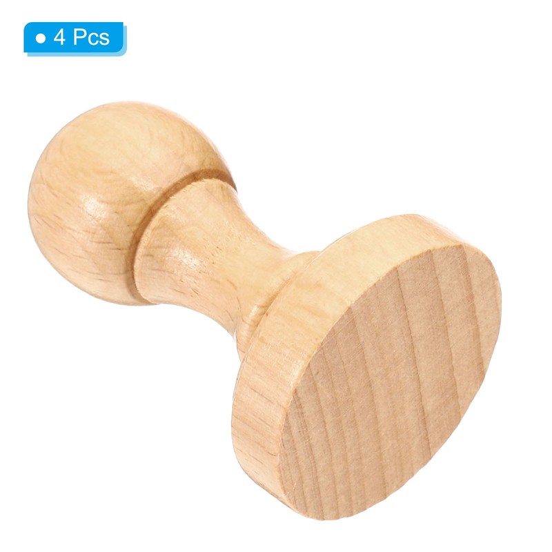 PATIKIL 40mm Stamp Wood Round Handle, 4 Pack Wooden Knobs