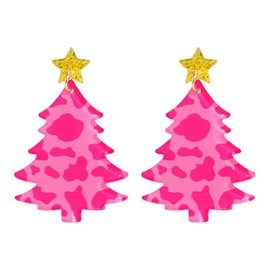 Acrylic Christmas Tree Drop Dangle Earrings for Women Cute Christmas Tree Earrings Fashion Christmas Holiday Earrings Christmas Party Festive Jewelry (Pink)