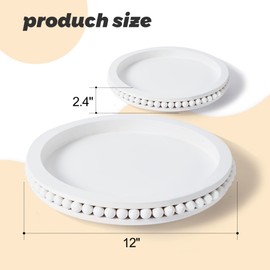 12 Inch White Beaded Lazy Susan for Table Top,Wooden Decorative Lazy Susan Turntable for Countertop,Lazy Susan for Dining Table Centerpiece Tray