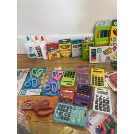 Various Brands Huge LOT SCHOOL SUPPLIES CRAYONS MARKERS PENCILS NOTEBOOKS Calculator ruler glue - WIDE RULE