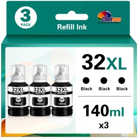 Clorisun 32XL Black Ink Bottle Refill Ink Compatible for HP Smart Tank 5000 7602 6001 5101 7301 7001 Plus 651 551 455 457 450 All-in-One Ink-Tank Printers (3 Black)