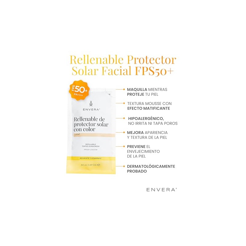 ENVERA Protector Solar Facial Rellenable con Color FPS50+ Tono Light