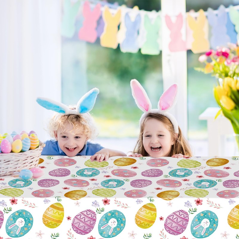 Pack of 3 Easter tablecloths, 274 x 137 cm tablecloth,