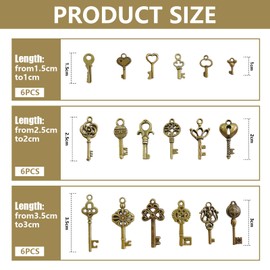 Moguri Pack of 18 Mini Key Decorative Vintage Mixed Old Keys Bronze Keys Wedding Retro Key Antique Decorative Necklace Pendant Classic Decoration