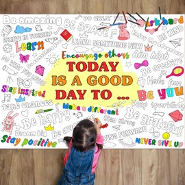 Naozinebi Today Is A Good Day Coloring Poster for Kids Giant Coloring Poster Large Positive Affirmation Coloring Tablecloth Jumbo Coloring Books for kids Classroom Home Birthday Party Supplies Favor