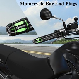 BRCOVAN Motorcycle Handlebar End Plugs with Metal Expansion Spacers, Fit Bar Hole 13mm-18mm in Diameter, CNC Processing Aluminum Alloy Material (Black+Green)