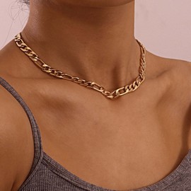 Inateannal Punk Figaro Chain Choker Necklace Gold Figaro Chain Necklace Chunky Chain Link Necklace Retro Chunky Choker Necklace Flat Figaro Necklace Chain Jewellery for Women and Girls