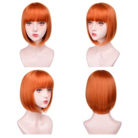Short Bob Wigs With Bangs - Straight bob wig for women Ginger 12inch Synthetic wig Heat Resistant Fiber Hair Natural and stylish look suitable for cosplay parties…