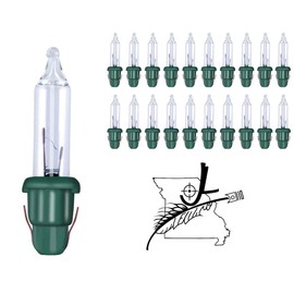 JL Missouri Parts 20x 2.5 Volt .425 Watt Clear White Glass Incandescent Bulb with a Green Base Mini Christmas Tree Lights Replacement Bulbs Style A Base