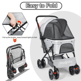 Wedyvko Dog Stroller, Pet Stroller for Medium Dogs Cats, with Dog Poop Bags, Reversible Handlebar, Tethers, Storage Basket and Pouch (Light Gray)
