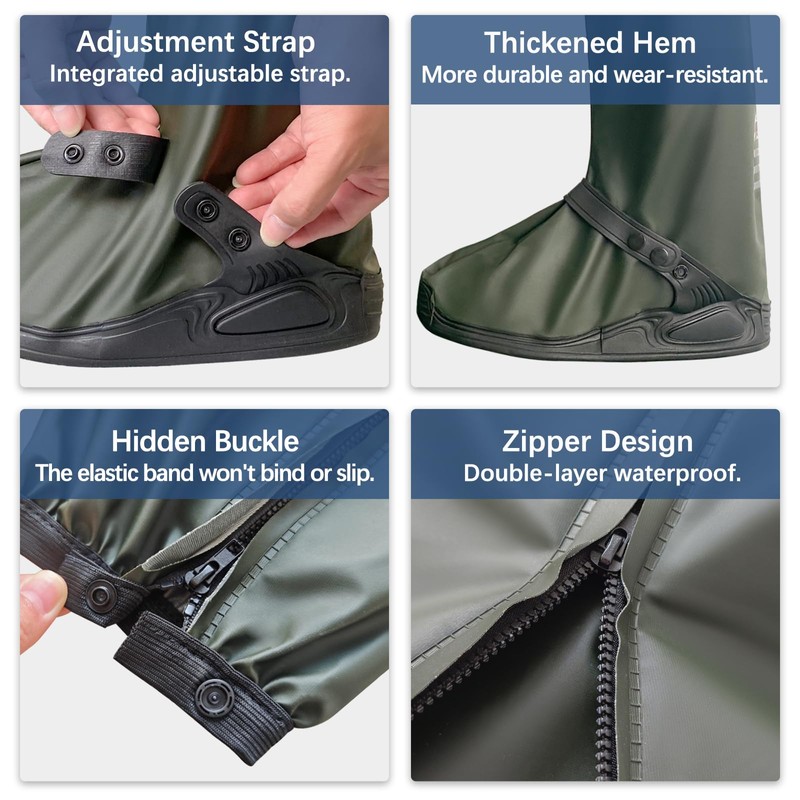 Waterproof Shoe Covers For Rain，Rain Boot Covers With Zipper,Galoshes Shoe