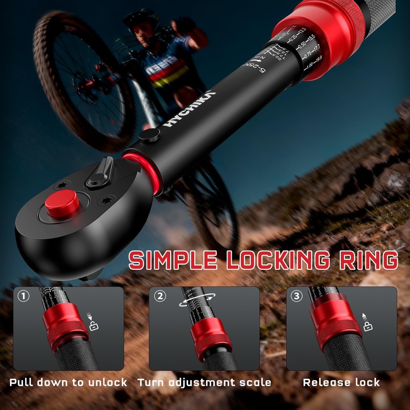 HYCHIKA 13PCS 1/4" Torque Wrench 5-25Nm, ±2% Accuracy, 72-Tooth Bike