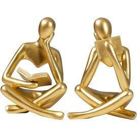 2 Pack Gold Thinker Sculptures, Abstract Resin Statues – Modern Reading Women Figurines for Home Decor, Living Room, Bedroom, Office, Shelf or Desk Decoration Ornaments