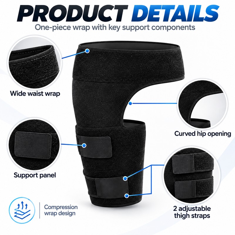 Hip Support Brace for Thigh & Groin Compression – Adjustable