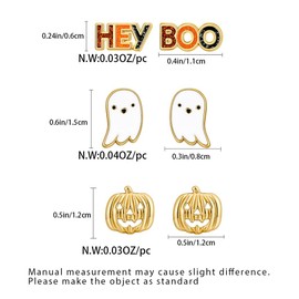 INNERDIVA 6pcs Gold Letters White Ghost Silver Pumpkin Stud Earrings Statement Earrings for Men Women Girls, Stainless Steel, goldstone
