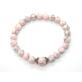 Damenarmband aus rekonstituierten türkisfarbenen Perlen in Rosa und tibetischen Perlen in antiker Bronze