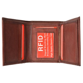 MARSHAL New RFID Blocking Men's Leather Trifold Wallet (Burgundy)