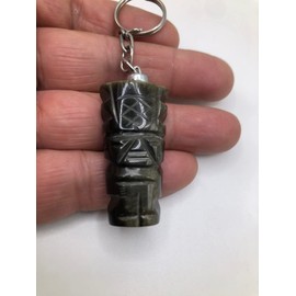1.5 Gold black Obsidian Keychain, handcrafted, face engraved figurine, polished, volcanic rock, handcrafted, Healing Crystal, stone, Amulet, Spiritual - 1.5 x 0.78 In - Weight 0.50 oz, Gold, Small