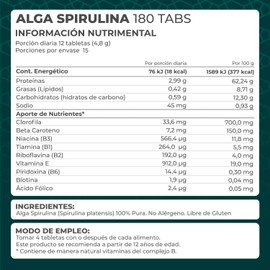 PRONAT | Alga Spirulina 100% Pura, Suplemento Alimenticio, 180 tabletas de 400 mg