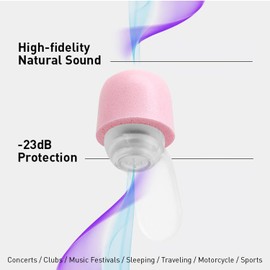 Eartune Live Foam Ear Plugs - Ultra Comfortable Memory Foam, Hi-Fi Sound, 23dB Noise Reduction, Color-Matching Case, Hearing Protection for Concerts, Festivals,Musicians,Sports,Motorcycle [Rose Pink]