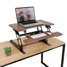 Mount-It! Height Adjustable Standing Desk Converter, Compact 30” Wide Tabletop Standing Desk Riser with Gas Spring, Desktop Stand Up Desk with Keyboard Tray Fits Monitor or Laptop, Dark Walnut