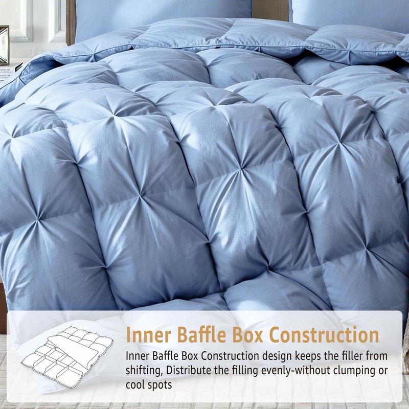 DREAMHOUR Pinch Pleat Goose Down Comforter King Size 106x 90，All