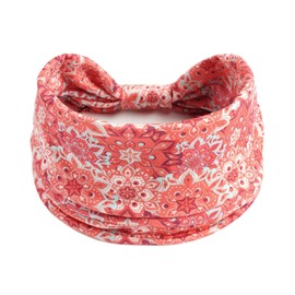 Bomeirc 1 Pack Boho Headbands Stretch Paisley Print Bandana Headband Criss Cross Hair Bands Knotted Head Wrap Yoga Daily for Women and Girls (Pink)