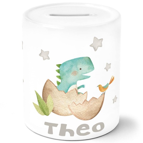 SpecialMe® Children's Money Box with Name Dino Baby Dinosaur Animal