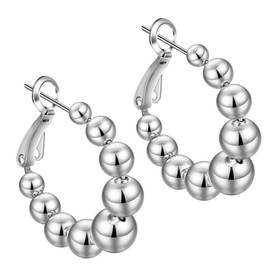 Joyswel 18K Gold Rotating Beaded Hoop Earrings for Women - Lightweight safe for sensitive skin Silver Hoops with 925 Sterling Silver Post (silver)