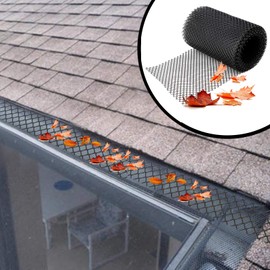 KMERCE Gutter Leaf Protection, Rain Gutter Leaf Protection, Gutter Protection Leaf Stop + Mounting Hooks, Black (Width 18 cm)