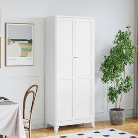 STANI 74.8" H Tall Kitchen Cabinet, White Metal Pantry Storage Cabinet, 4 Adjustable Shelves, Kitchen Pantry Storage for Dining Room, Living Room and Bathroom 74.8" H x 15.7" D x 31.5" W