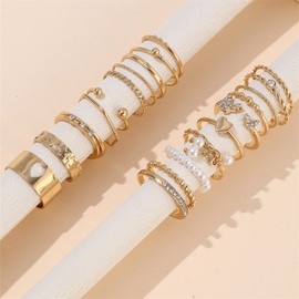 Gold Rings Gifts for Women Non Tarnish 14K Gold Plated Rings Boho Stackable Rings Pearl Beaded Knuckle Rings Dainty Thin Simple Plain Joint Finger Rings for Christmas Gifts Stocking Stuffers