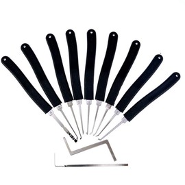 Loboo Idea 11-Pieces Premium Practice Lock Picking Tools, Including 9 Pieces Lockpick Hook and 2 Pieces Lock Pick Tension Wrench for Beginner and Pro Locksmiths Black